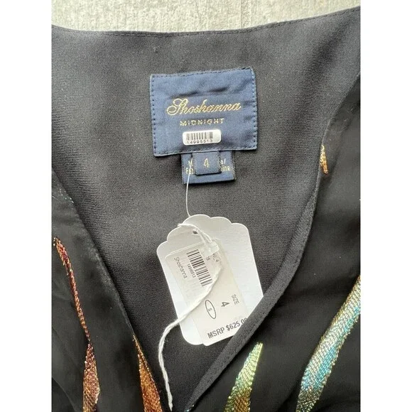 $625 Shoshanna Randi Gown Jet Iridescent Metallic Cut Out Maxi Designer 4 READ - Picture 9 of 14